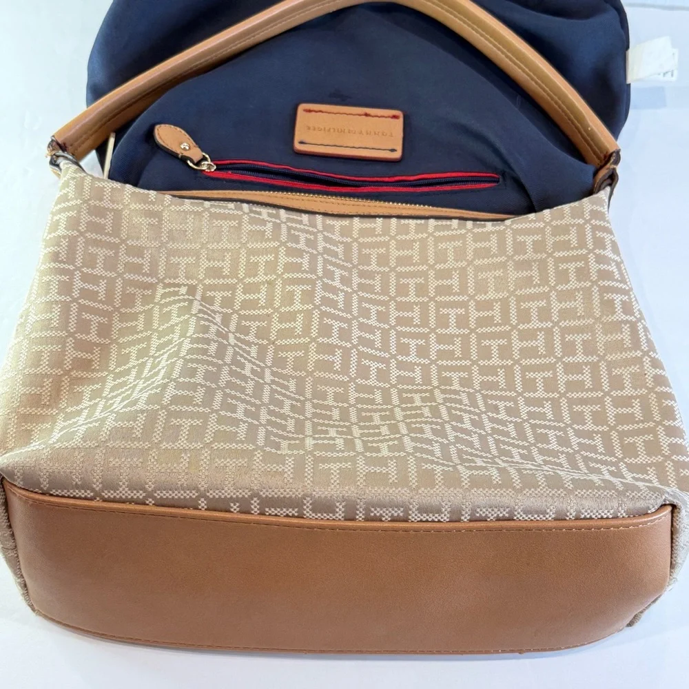 Tommy Hilfiger Navy & Logo Print Shoulder Bag – Red Zip Accent & Faux Leather - Picture 13 of 16